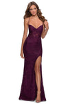 V-neck Sleeveless Spaghetti Strap Open-Back Back Zipper Fitted Slit Sheath Corset Natural Waistline Lace Plunging Neck Sheath Dress/Prom Dress with a Brush/Sweep Train
