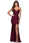 V-neck Bandeau Neck Jersey Natural Waistline Mermaid Spaghetti Strap Ruched Open-Back Slit Prom Dress with a Brush/Sweep Train With a Bow(s)