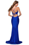 V-neck Mermaid Bandeau Neck Jersey Natural Waistline Open-Back Ruched Slit Spaghetti Strap Prom Dress with a Brush/Sweep Train With a Bow(s)