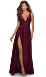 Sophisticated A-line V-neck Sleeveless Jersey Floor Length Goddess V Back Hidden Back Zipper Ruched Fitted Slit Banding Empire Waistline Evening Dress/Prom Dress with a Brush/Sweep Train