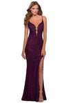 Sexy Sophisticated V-neck Sheath Sleeveless Spaghetti Strap Natural Waistline Lace Plunging Neck Slit Open-Back Beaded Sheer Fitted Floor Length Sheath Dress/Evening Dress with a Brush/Sweep Train Wit