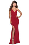 Sophisticated V-neck Sheath Jersey Sleeveless Spaghetti Strap Fitted Open-Back Back Zipper Slit Floor Length Plunging Neck Natural Princess Seams Waistline Sheath Dress/Evening Dress/Prom Dress with a