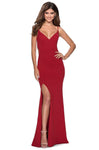 Sophisticated V-neck Sleeveless Spaghetti Strap Sheath Floor Length Jersey Open-Back Fitted Back Zipper Slit Plunging Neck Natural Princess Seams Waistline Sheath Dress/Evening Dress/Prom Dress with a