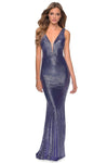 V-neck Sleeveless Sequined V Back Open-Back Sheer Fitted Plunging Neck Sheath Natural Waistline Floor Length Sheath Dress with a Brush/Sweep Train