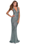 V-neck Plunging Neck Sleeveless Open-Back Sheer Fitted V Back Sequined Sheath Floor Length Natural Waistline Sheath Dress with a Brush/Sweep Train