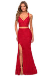 V-neck Sleeveless Spaghetti Strap Plunging Neck Corset Natural Waistline Slit Fitted Lace Sheath Sheath Dress with a Brush/Sweep Train With Rhinestones