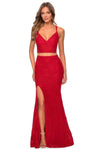 V-neck Sheath Slit Fitted Lace Plunging Neck Corset Natural Waistline Sleeveless Spaghetti Strap Sheath Dress with a Brush/Sweep Train With Rhinestones