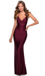 Tall V-neck Sheath Sleeveless Floor Length Lace-Up Plunging Neck Empire Waistline Sheath Dress with a Brush/Sweep Train