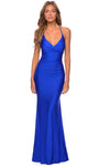 Tall V-neck Empire Waistline Sleeveless Sheath Lace-Up Plunging Neck Floor Length Sheath Dress with a Brush/Sweep Train