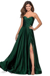 A-line Strapless Floor Length Satin Natural Waistline Sweetheart Back Zipper Ruched Slit Wrap Pocketed Prom Dress