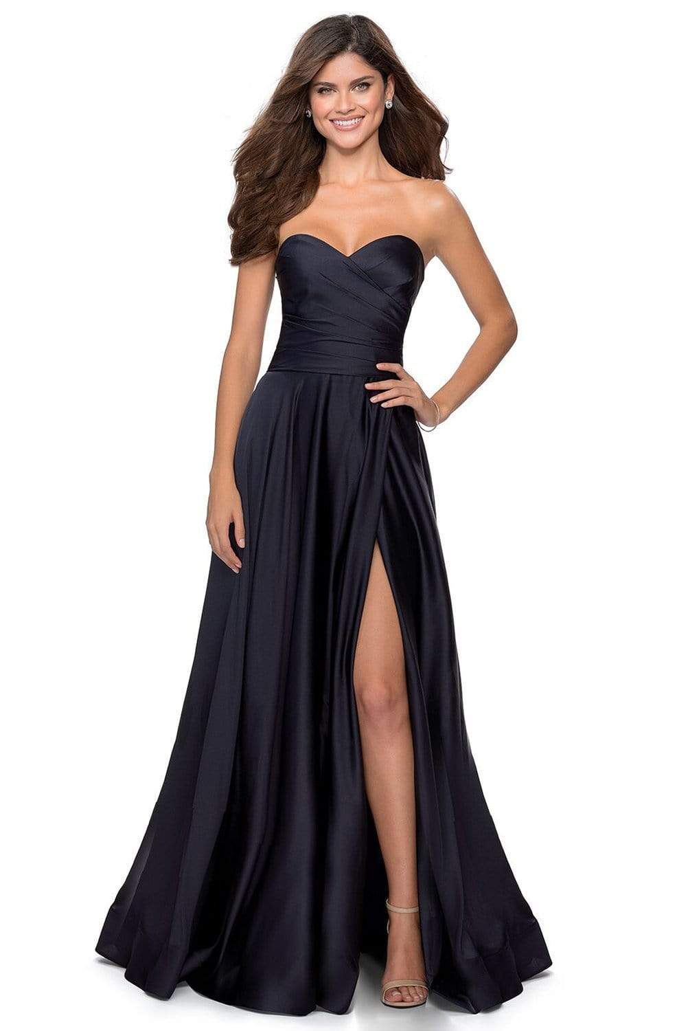 La Femme - 28608 Strapless Sweetheart Wrap Bodice Simple Prom A-line Gown
