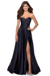 A-line Strapless Satin Slit Back Zipper Wrap Pocketed Ruched Natural Waistline Floor Length Sweetheart Prom Dress