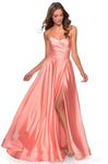 A-line Strapless Floor Length Sweetheart Natural Waistline Wrap Slit Ruched Back Zipper Pocketed Satin Prom Dress