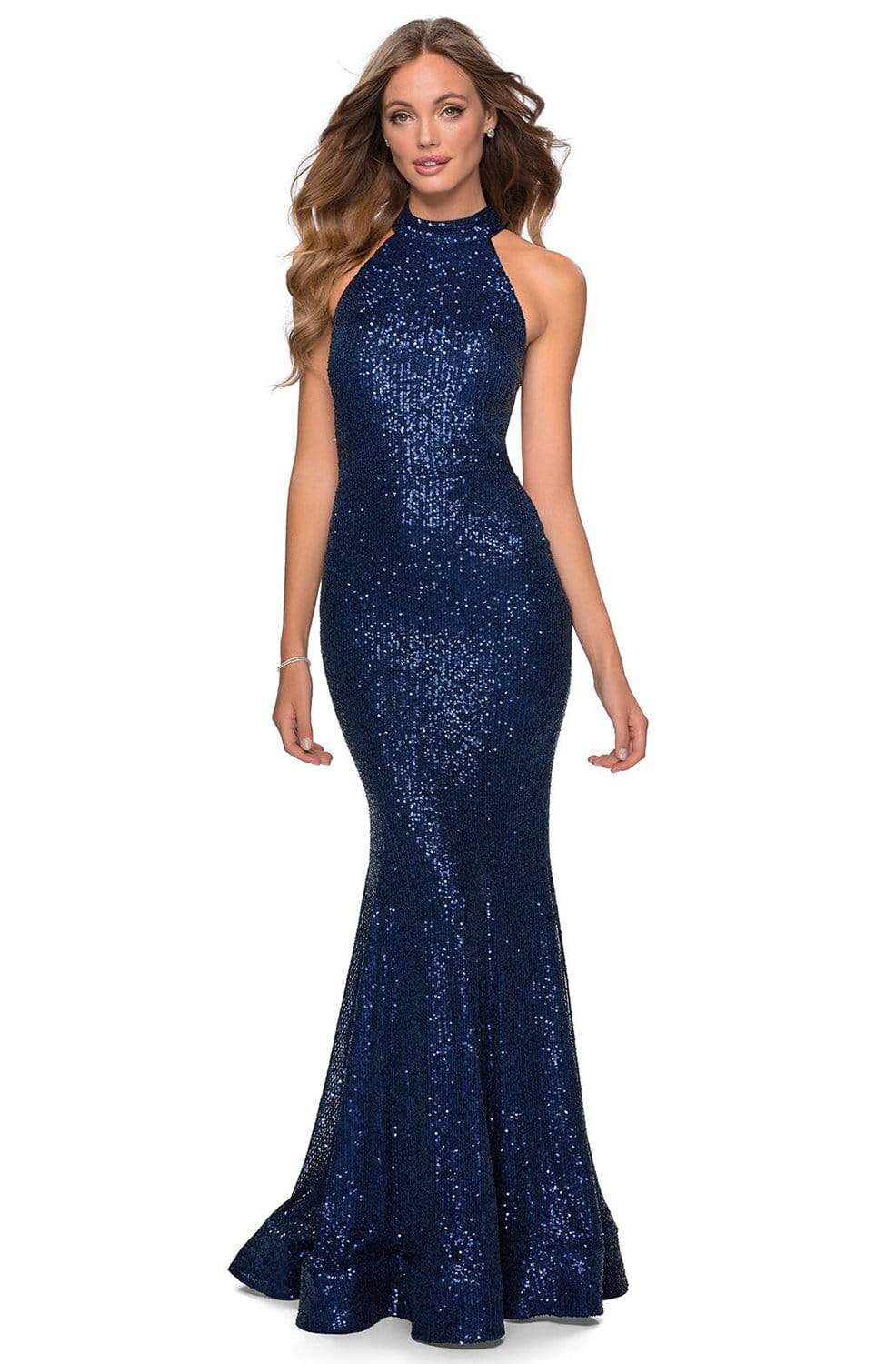 La Femme - 28612 Sequined Halter Neck Trumpet Dress
