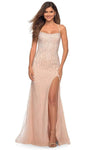 Spaghetti Strap Natural Waistline Scoop Neck Lace-Up Slit Beaded Mermaid Tulle Dress with a Brush/Sweep Train