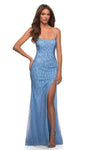 Lace-Up Slit Beaded Scoop Neck Mermaid Tulle Spaghetti Strap Natural Waistline Dress with a Brush/Sweep Train