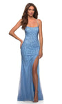 Scoop Neck Slit Lace-Up Beaded Mermaid Natural Waistline Tulle Spaghetti Strap Dress with a Brush/Sweep Train