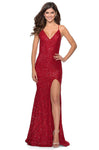 Sexy V-neck Plunging Neck Natural Waistline Sleeveless Spaghetti Strap Sequined Open-Back Fitted Slit Lace Floor Length Sheath Sheath Dress/Evening Dress with a Brush/Sweep Train