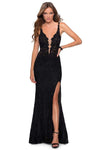 V-neck Sheath Corset Natural Waistline Sleeveless Lace Sheer Slit Beaded Back Zipper Mesh Racerback Plunging Neck Sheath Dress with a Brush/Sweep Train