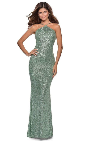 Sheath Scoop Neck Backless Sequined Back Zipper Open-Back Fitted Natural Waistline Sleeveless Sheath Dress/Evening Dress/Prom Dress with a Brush/Sweep Train