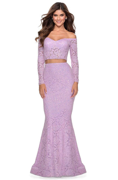 Floor Length Corset Natural Waistline Sweetheart Long Sleeves Off the Shoulder Lace Open-Back Back Zipper Sequined Mermaid Dress with a Brush/Sweep Train