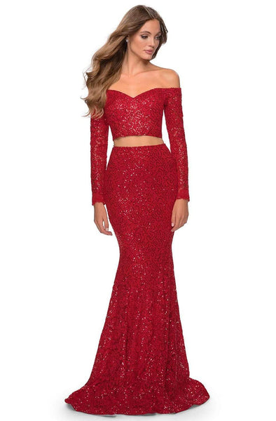 Sequined Back Zipper Open-Back Corset Natural Waistline Long Sleeves Off the Shoulder Mermaid Sweetheart Floor Length Lace Dress with a Brush/Sweep Train