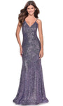 V-neck Natural Waistline Sleeveless Sheath Plunging Neck Open-Back Sequined Back Zipper Sheath Dress/Evening Dress with a Brush/Sweep Train