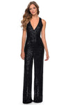 V-neck Sleeveless Halter Plunging Neck Fitted Sequined Cutout Open-Back Natural Waistline Evening Dress/Jumpsuit