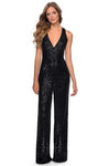 V-neck Sequined Fitted Open-Back Cutout Sleeveless Natural Waistline Halter Plunging Neck Evening Dress/Jumpsuit