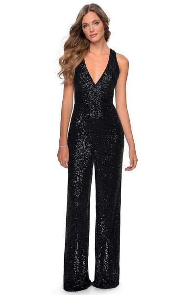 V-neck Sleeveless Natural Waistline Halter Plunging Neck Cutout Open-Back Sequined Fitted Evening Dress/Jumpsuit