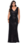 Plus Size V-neck Sleeveless Sheath Floor Length Natural Waistline Sequined V Back Back Zipper Sheath Dress/Evening Dress/Prom Dress