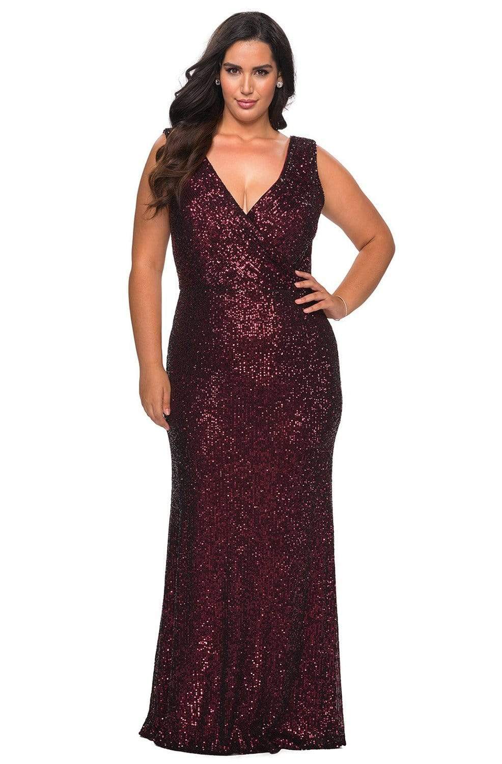 La Femme - 28770 Sleeveless V-Neck Sequin Plus Size Prom Gown
