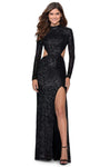 Sexy Sheath Open-Back Slit Sequined Fitted Long Sleeves High-Neck Sheath Dress with a Brush/Sweep Train