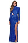 Sexy Sheath Long Sleeves Sequined Slit Fitted Open-Back High-Neck Sheath Dress with a Brush/Sweep Train