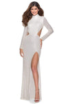 Sexy Sheath Long Sleeves Fitted Open-Back Sequined Slit High-Neck Sheath Dress with a Brush/Sweep Train