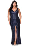 Plus Size Modest V-neck Sheath Sequined Fitted Back Zipper V Back Slit Thick Straps Floor Length Empire Waistline Sheath Dress/Evening Dress/Prom Dress