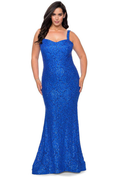Plus Size Sweetheart Natural Waistline Lace Floor Length Sleeveless Thick Straps Fitted Back Zipper Open-Back Sheath Sheath Dress/Evening Dress/Prom Dress with a Brush/Sweep Train With Rhinestones