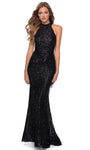 Sophisticated Halter Natural Waistline Back Zipper Lace-Up Keyhole Sequined Sleeveless Sheath Sheath Dress