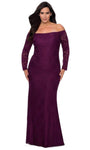 Long Sleeves Off the Shoulder Back Zipper Fitted Lace Natural Waistline Sheath Sheath Dress/Party Dress with a Brush/Sweep Train