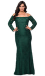 Sheath Long Sleeves Off the Shoulder Natural Waistline Fitted Back Zipper Lace Sheath Dress/Party Dress with a Brush/Sweep Train