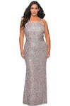 Floor Length Halter Sheath Fitted Sequined Sleeveless Natural Waistline Sheath Dress with a Brush/Sweep Train