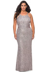 Floor Length Sleeveless Sheath Halter Natural Waistline Fitted Sequined Sheath Dress with a Brush/Sweep Train