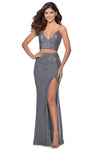 V-neck Sleeveless Spaghetti Strap Natural Waistline Plunging Neck Back Zipper Slit V Back Sequined Fitted Sheath Sheath Dress with a Brush/Sweep Train