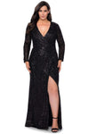 V-neck Sheath Long Sleeves Back Zipper Sequined Wrap Slit Natural Waistline Sheath Dress with a Brush/Sweep Train