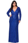 V-neck Long Sleeves Sheath Wrap Sequined Back Zipper Slit Natural Waistline Sheath Dress with a Brush/Sweep Train