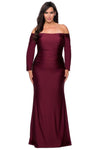 Plus Size Long Sleeves Off the Shoulder Jersey Back Zipper Open-Back Fitted Sheath Natural Waistline Floor Length Sheath Dress/Evening Dress/Prom Dress with a Brush/Sweep Train