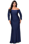 Plus Size Sheath Jersey Floor Length Long Sleeves Off the Shoulder Natural Waistline Open-Back Fitted Back Zipper Sheath Dress/Evening Dress/Prom Dress with a Brush/Sweep Train