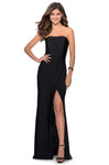 Sophisticated Strapless Jersey Sheath Open-Back Cutout Back Zipper Slit Bandeau Neck Straight Neck Natural Waistline Sheath Dress with a Brush/Sweep Train