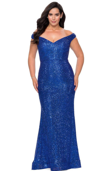 Sheath Floor Length Off the Shoulder Back Zipper V Back Sequined Fitted Natural Waistline Sheath Dress/Prom Dress with a Brush/Sweep Train