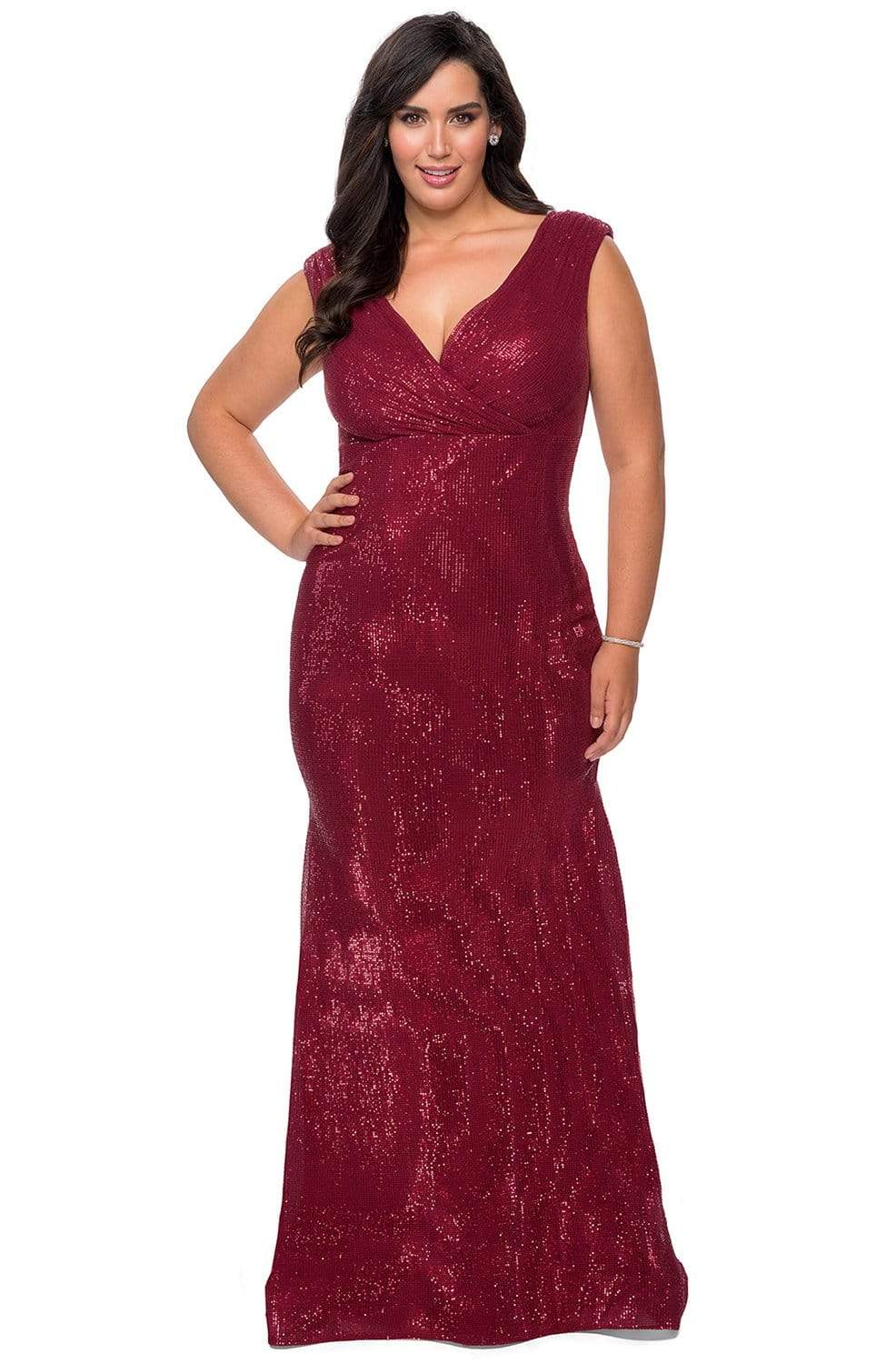 La Femme - 28962 Cap Sleeve Sequined Modest Prom Gown
